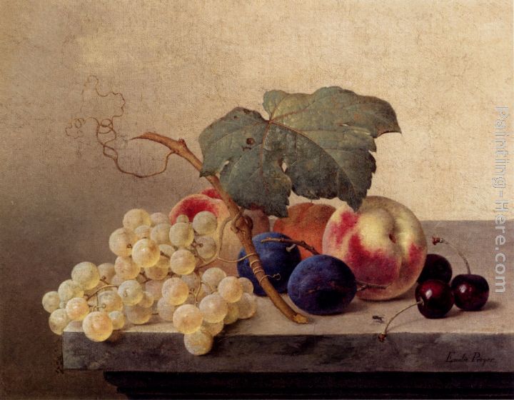 Still Life With Grapes, Peaches, Plums And Cherries painting - Emilie Preyer Still Life With Grapes, Peaches, Plums And Cherries art painting